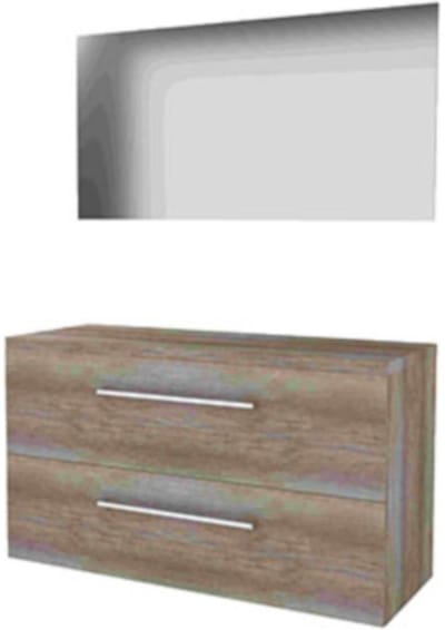 Basic-Line Ultimate 46 Badkamermeubelset - 120 x 46 cm - Met Grepen - 2 Lades - Wastafelblad - Spiegel met Indirecte LED Verlichting - Scotch Oak