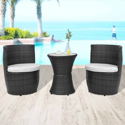 vidaXL - 3-delige - Bistroset - met - kussens - poly - rattan - zwart