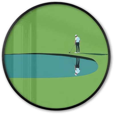 Poster in lijst Rond - Fotolijst 60x60 cm - Posters - Persoon - Golf - Water - Blauw - Ronde posterlijst zwart - Decoratie - Wanddecoratie woonkamer - Muurdecoratie slaapkamer
