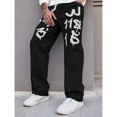 Retro Jeans Heren Lente en Herfst Nieuw Trendy Merk Losse Rechte Veelzijdige Lange Broek S zwart
