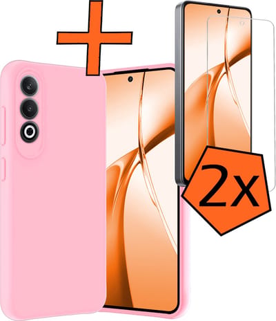 Hoes - Met 2x Screenprotector - Geschikt voor OnePlus Nord CE4 - Sterk & Shockproof - Back Cover - Siliconen Case - Telefoon Hoes - Lichtroze