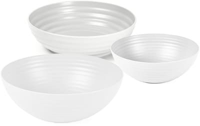 Plasticforte onbreekbaar servies schalen set - wit - kunststof - 3 formaten - 10x stuks - Camping - Keuken
