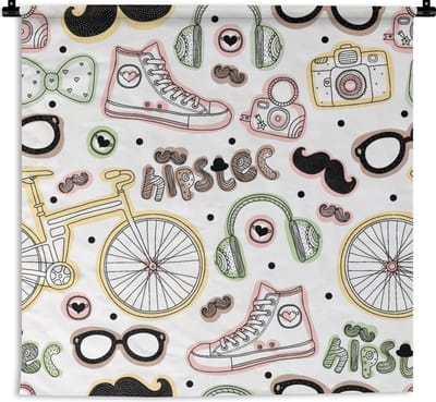 Wandkleed - Wanddoek - Doodle - Koptelefoon - Patroon - 90x90 cm - Wandtapijt