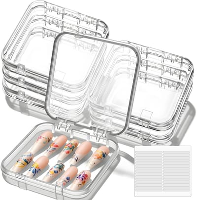 Dailygoods- Nagelverpakkingsdoos 6 Stuks - Acryl Opbergdozen - Zelfklevende Tape 30 Stuks - Transparant - PS Materiaal - 7,5 × 7,5 × 1,8 cm - Nageldoos