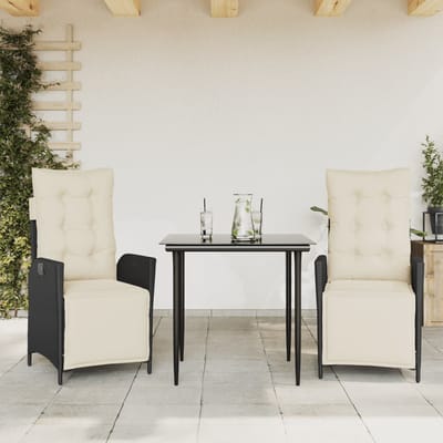 vidaXL - 3-delige - Tuinset - met - kussens - poly - rattan - zwart