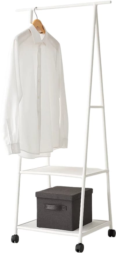 Lomera Kledingrek Op Wieltjes - Verrijdbaar Kledingrek - Metaal Kledingrek - Wit Kledingrek - Kledingrek Met Leggers - Non-Woven Planken - Zwenkwielen Met Rem - Opbergruimte Voor Kleding - Slaapkamer Accessoires - Draagbaar Kledingrek