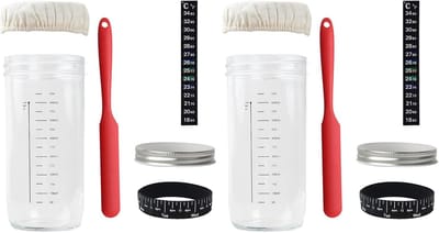 Zuurdesem Starter Pot - Glazen Bak Set - Brood Bakken - Met Thermometer - 2 Sets - Transparant