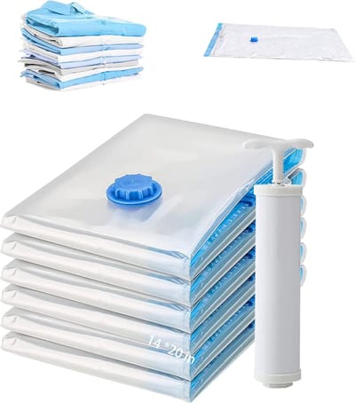 Vacuümzakken voor kleding, 6 stuks, 60 x 80 stuks, vacuümzakken, kleding met handpomp, vacuümzakken voor dekbedden, reizen, vacuümzakken voor kleding, dekbedden, beddengoed