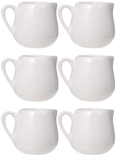Dailygoods- Melkopslagkan 6 Stuks - Keramische Containers - Duurzaam - Wit - 7,5 x 6 x 5 cm - Geschikt voor Huizen/Restaurants - Sauzenkan