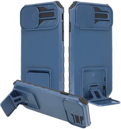 Premium Kwaliteit Anti Shock Hoesje - Back Cover - Camerawindow met Stand Functie - Geschikt voor iPhone 14 - Blauw