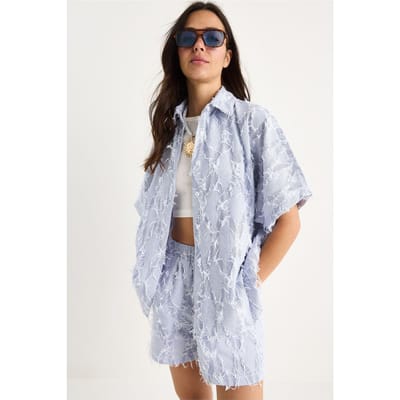 Overmaatse Gestreepte Co-ord Set met Franje Detail