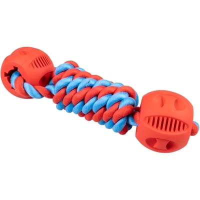 duvoplus playtime touwspeeltje Rubrop halter met 2 ballen voor honden 22x7x7cm rood