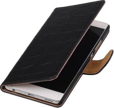 Croco Bookstyle Wallet Case Hoesjes Geschikt voor Huawei P9 Plus Zwart