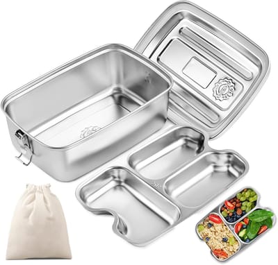 Famanu – Roestvrijstalen lunchbox 2000 ml met meerdere vakken en afdichtring, BPA-vrij en