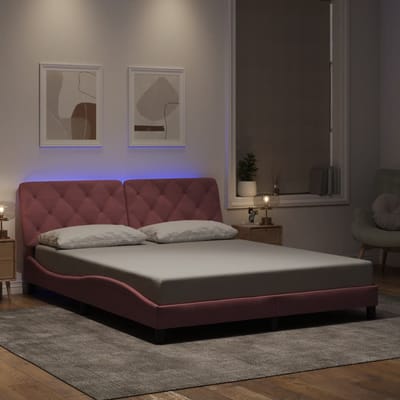 vidaXL - Bedframe - met - LED - zonder - matras - fluweel - roze - 160x200 - cm