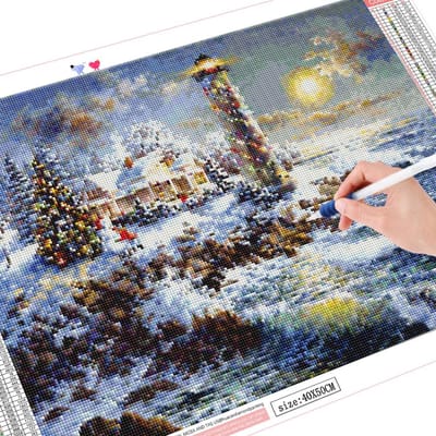 Peinture diamant paysage 5D à faire soi-même, décoration de maison, broderie de phare, image en strass, artisanat 20X30CM gray