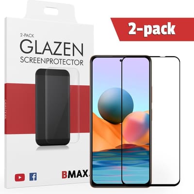 2-pack BMAX Xiaomi Redmi Note 10 Pro Screenprotector - Full Cover - Gehard glas - Xiaomi Redmi Note 10 Pro screenprotectors - Telefoonaccessoires - Telefonie & Accessoires - Beschermglas - Glas screenprotectors - Zwart
