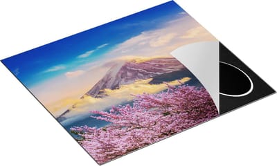 Chefcare Inductie Beschermer Fuji Berg met Roze Bloesembomen - Bloemen - 60x50 cm - Afdekplaat Inductie - Kookplaat Beschermer - Inductie Mat