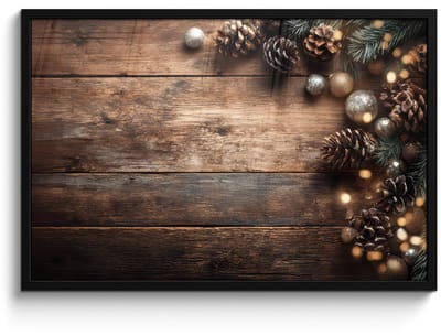 Poster in lijst - Fotolijst 90x60 cm - Posters - Kersthoekdecoratie - Dennenappels - Lichtjes - Posterlijst zwart - Decoratie - Wanddecoratie woonkamer - Muurdecoratie slaapkamer - Kerstversiering - Kerstdecoratie voor binnen - Kerstmis