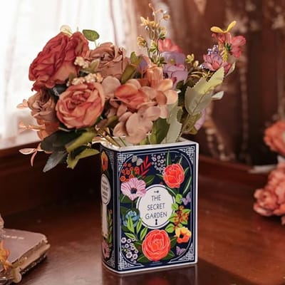 Klein keramische boekvaas voor bloemen - Unieke decoratie voor huis en kantoor