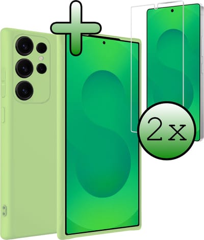 Hoesje Met 2x Screenprotector - Geschikt voor Samsung Galaxy S25 Ultra - Sterk & Shockproof - Back Cover - Siliconen Case - Telefoon Hoes - Groen