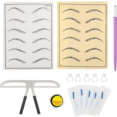 Kits de Tatouage des Sourcils Stylo Manuel Peau d'Entraînement Pigment Lames d'Aiguilles Tasse Anneau Set de Tatouage 9# beige