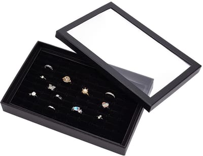Dailygoods- Ringdisplay met 100 Slots - Velvet Ringhouder - Organizer Box met Transparante Deksel - Sieradenopslag - 28,5 x 18,3 x 4 cm - Schitterende Weergave - Sieradenhouder