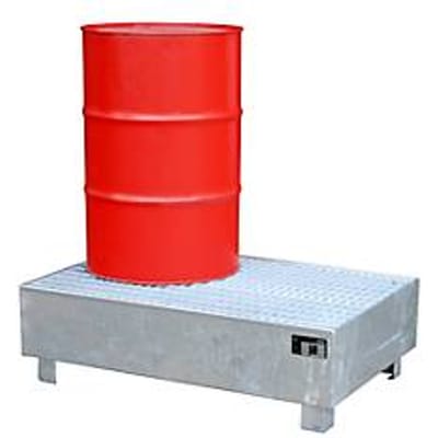 BAUER WM-2/200 opvangbak, staal, toegankelijk voor rolstoelgebruikers, thermisch verzinkt, met rooster, B 800 x D 1200 x H 365 mm, 2 x 200 l