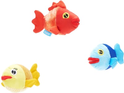 Bark the groupers drie vissen pluche rood / blauw / geel 23x22x8 cm tot 10 kg