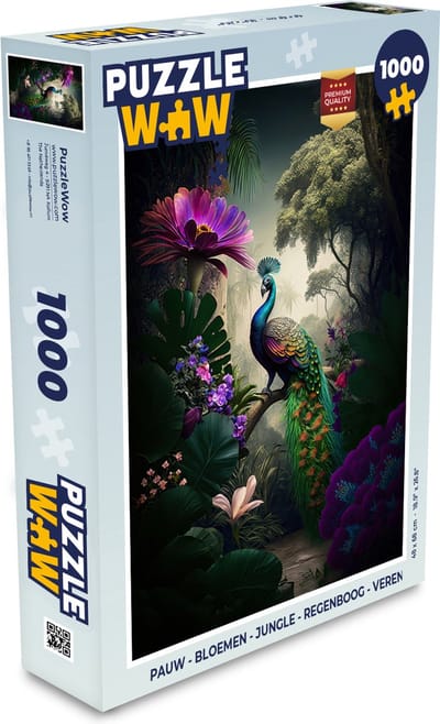 Puzzel Pauw - Bloemen - Jungle - Regenboog - Veren - Legpuzzel - Puzzel 1000 stukjes volwassenen