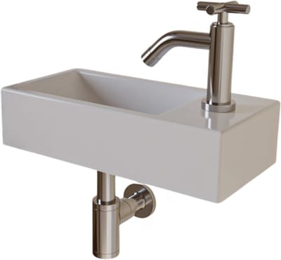 AquaVik Fonteinset Kval Keramisch Wit Kraan Rechts Chroom Kruiskop Kraan 36,5x18x9cm