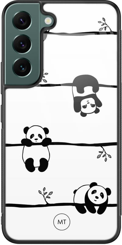 Hoesje geschikt voor Samsung Galaxy S22 - Panda - Hard Case Zwart Back Cover - Print - Zwart, Wit - Mooie Telefoonhoesjes