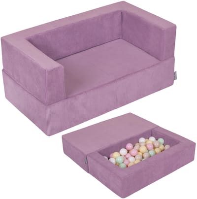KiddyMoon Kinderbank En 100 Ballen/7Cm Voor Kinderen Zachte Schuimstof Sofa Licht Modulaire Sofa Veelzijdig Afneembare Hoes Perfect Om Te Spelen Leren En Ontspannen, Paars
