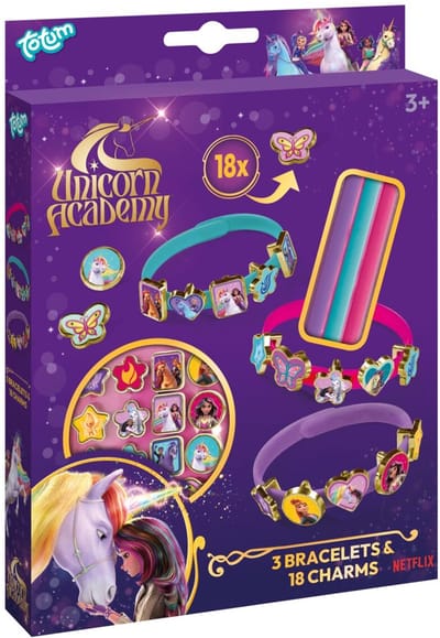 Unicorn Academy speelgoed Totum 3 schuif armbandjes maken met 18 bedels - speelgoed meisjes vanaf 3 jaar - cadeau tip