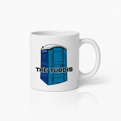 “The Turdis” Witte Mok – Grappige Blauwe Draagbare Toilet Parodie – 330 ml Humoristische Koffiebeker