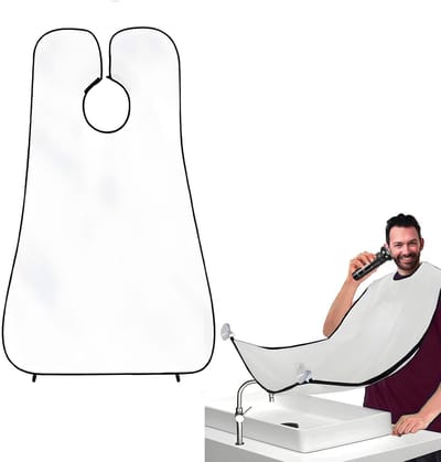 Baard Bib - Zuignap Scheer Bib - Waterdichte Anti-aanbak Baardcape Verzorgingsdoek voor Heren - Verstelbare Baardtrimmer Haaropvanger - Opvouwbaar - Met 2 Zuignap Haken - Gemakkelijk te Gebruiken - Geschikt voor Scheren en Knippen - Wit