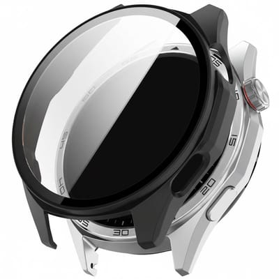Watch case screenprotector - geschikt voor Huawei Watch GT6 46mm - hoesje - gehard glas - GT 6 46mm - volledige bescherming - mat zwart