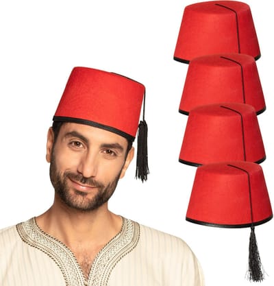 Boland Marokkaanse thema Carnaval verkleed Fez hoed - 5x - rood - Oosters/1001 nacht themafeest - voor volwassenen