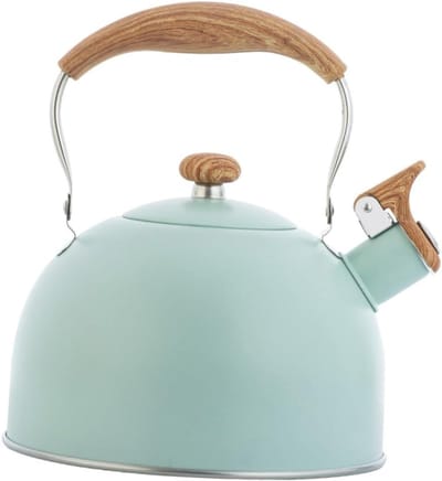 Roestvrijstalen Waterkoker - Theepot met fluit - Snel Water Koken - Houten Handvat - 3 Liter - Groen