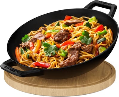Gietijzeren wokpan inductie 32 cm diameter - Zonder deksel voor perfect koken