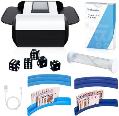 ShopWise Premium Kaartschudmachine Bundel - Schud Automatisch of Handmatig - Oplaadbaar & Fluisterstil - Automatische Kaarten Schudder - Kaartenschudder - Geschikt Voor Veel Speelkaarten