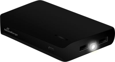 MediaRange Oplaadbare Powerbank 8800 mAh - USB & Micro USB - Met zaklamp en batterij indicatie - Zwart