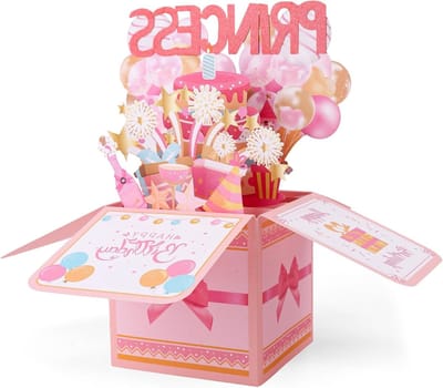 3D Pop-Up Kaart voor Verjaardag van een Prinses, Creatieve Wenskaart voor Meisjes, Tieners en Vrouwen, Perfect als Decoratie en Cadeau voor Feestjes met Envelop