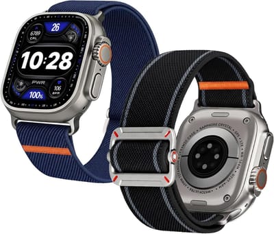 Set van 2 Elastische Nylon Horlogebandjes Geschikt voor Apple Watch 49mm 45mm 46mm 44mm 42mm, Verstelbare Ademende Sportband voor iWatch SE3/2/1 Series 11/10/9/8/7/6/5/4/3/2/1, Comfortabel en Duurzaam