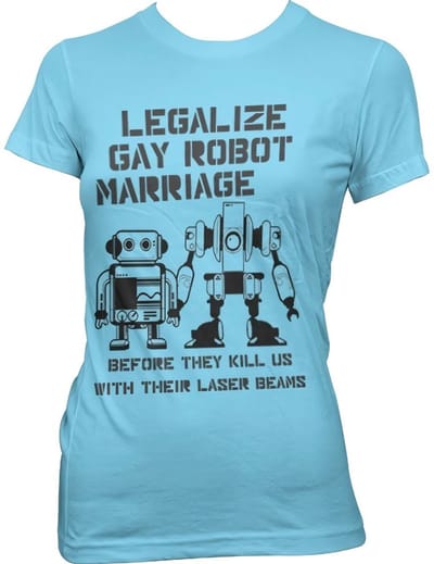 Hybris Legalize Gay Robot Marriage Girly T-shirt voor dames, hemelsblauw