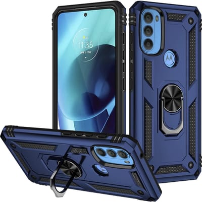 Hoesje geschikt voor Moto G71 hoes Hybrid Armor Anti-Shock hoesje Blauw - Hoesje geschikt voor Moto G71 Hoesje kickstand Ring houder cover TPU backcover hoesje