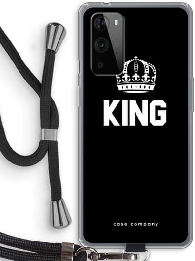 Case Company® - Hoesje met koord geschikt voor OnePlus 9 Pro hoesje met Koord - King zwart - Telefoonhoesje met Zwart Koord - Bescherming aan alle Kanten en Over de Schermrand
