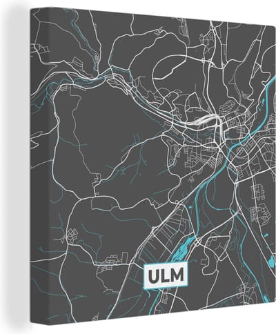 Canvas Schilderij Stadskaart – Plattegrond – Duitsland – Blauw – Ulm – Kaart - 20x20 cm - Wanddecoratie