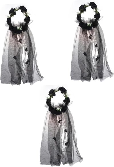 Bruiloft Sluier - Bloemen Krans - Feestelijk Accessoire - Handgemaakt Ontwerp - 80 cm Lengte - Zwart
