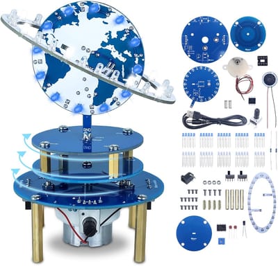 Thijox - PEMENOL Soldeerbouwpakket Roterende Wereldbol - DIY Elektronisch Model met Snelheidsinstelling en 4 Lichtniveaus - Perfect voor Volwassenen e
